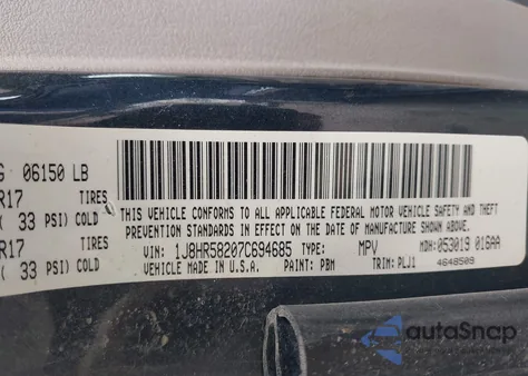 2007 Jeep Grand Cherokee Limited z USA, uszkodzony, nr VIN 1J8HR58207C694685